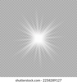 Light effect of lens flares. White glowing lights starburst effects with sparkles on a grey transparent background. Vector illustration