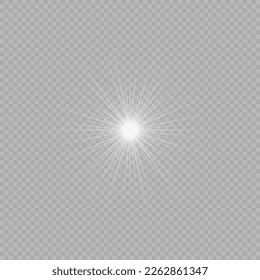 Light effect of lens flares. White glowing lights starburst effects with sparkles on a grey transparent background. Vector illustration