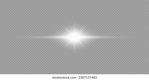 Lichteffekt der Linsenfackel. Weißer heller, heller Starburst-Effekt mit Funkeln auf grauem, transparentem Hintergrund. Vektorgrafik