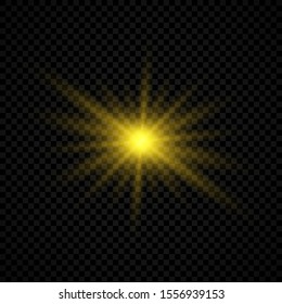 Light effect of lens flares. Yellow glowing lights starburst effects with sparkles on a transparent background. Vector illustration