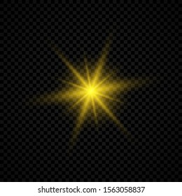 Efecto luminoso de las bengalas del objetivo. Las luces amarillas brillan estrellado efectos con chispas en un fondo transparente. Ilustración del vector