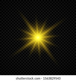 Light effect of lens flares. Yellow glowing lights starburst effects with sparkles on a transparent background. Vector illustration