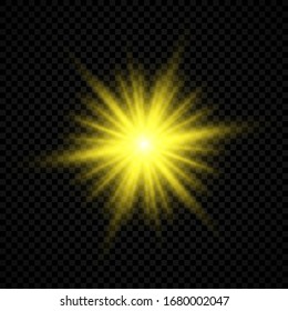 Light effect of lens flares. Yellow glowing lights starburst effects with sparkles on a transparent background. Vector illustration