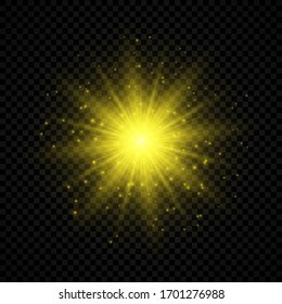 Light effect of lens flares. Yellow glowing lights starburst effects with sparkles on a transparent background. Vector illustration