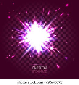 light effect lens purple round explosion on transparent checkered background. vector illustration. part of collection