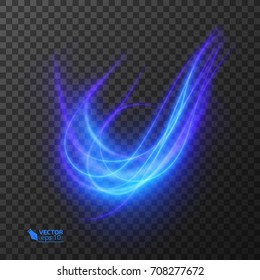 Light effect line blue vector circle. Glowing light fire ring trace. blue magic sparkle swirl trail effect on transparent background.
