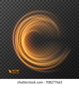 Light effect line gold vector circle. Glowing light fire ring trace. Glitter magic sparkle swirl trail effect on transparent background.