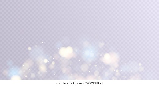 Efecto luminoso con muchas partículas brillantes brillando sobre un fondo transparente.