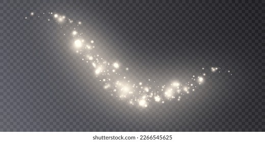 Light effect with lots of glittery highlights shining on transparent background for christmas new year design. Bokeh light lights effect background from glowing dust glowing bokeh confetti and sparkle