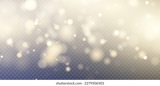 Light effect with lots of glittery highlights shining on transparent background for christmas new year design. Shiny bokeh dust particles fall off slightly. Fantastic shimmery effect.	
