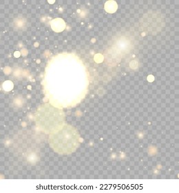 Light effect with lots of glittery highlights shining on transparent background for christmas new year design. Shiny bokeh dust particles fall off slightly. Fantastic shimmery effect.	
