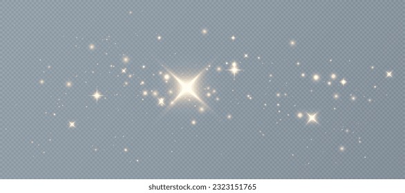 Light effect with lots of golden shiny shimmering particles isolated on transparent background. Vector star cloud with dust. 10 eps