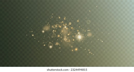 Light effect with lots of golden shiny shimmering particles isolated on transparent background. Vector star cloud with dust. 10 eps