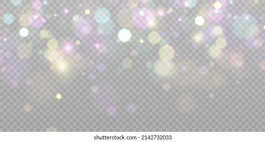 Lichteffekt mit vielen glänzenden Highlights. Hintergrund abstrakter goldener, blauer und silberner Glanzlichter. entfochten