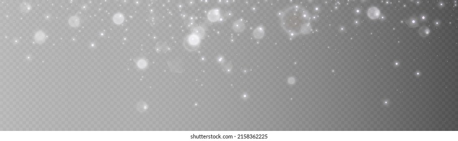 Lichteffekt mit vielen glänzenden, glänzenden Teilchen einzeln auf transparentem Hintergrund. Vektorsternwolke mit Staub.	