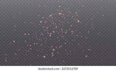 Efecto luminoso con muchas partículas brillantes aisladas sobre un fondo transparente. Nubes de estrellas vectoras con polvo. 10 pasos
