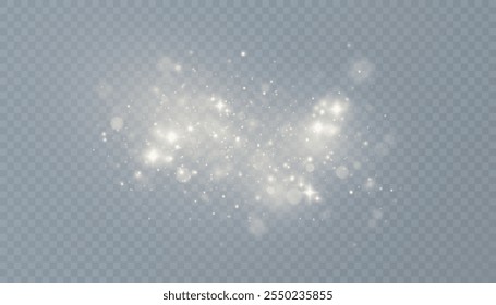 Light effect with lots of shiny shimmering particles isolated on transparent background. Vector star cloud with dust.	
