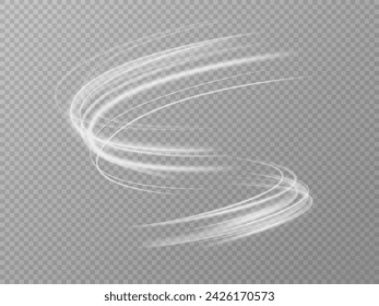 
Light effect. Magic spiral with sparkles. White light effect. Glitter particles with lines. Vortex effect. Speed ​​lines.