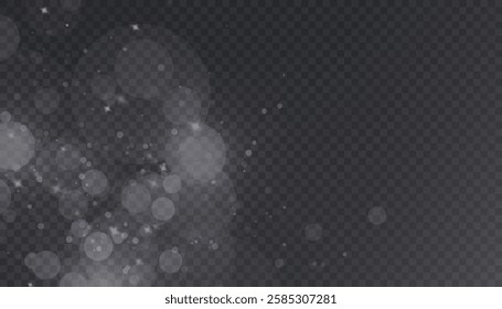 Light effect with many shimmering highlights on a transparent background. Abstract bokeh lights.