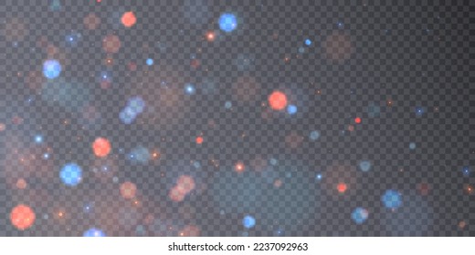 Light effect with many shimmering multi-colored highlights on a transparent background. Abstract bokeh lights.