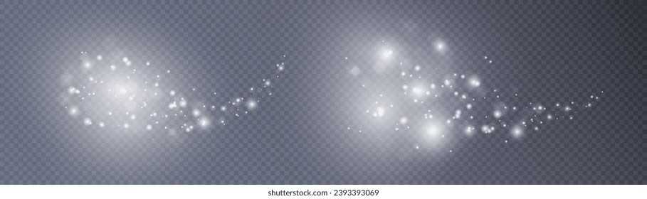 Light effect with many shiny glares of light on a transparent background for Christmas New Year design.	
