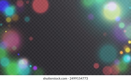 Light effect with many shiny highlights on transparent background. Light effect overlay for holiday design.