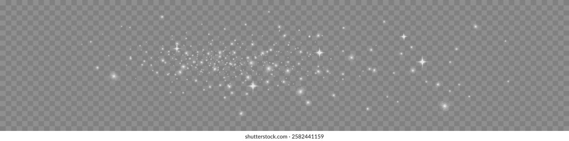 Light effect with many shiny shimmering particles isolated on transparent background.