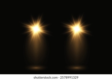 Light effect memorable unforgettable saturated light isolated on dark background projector beam stars vector.