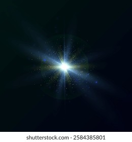  Light effect of multicolored glowing light. Solar flare. Starbursts with twinkling highlights. Beautiful light effect of flickering highlights. Vector 10 EPS