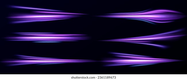 
Efecto luminoso del movimiento de líneas de neón.Líneas horizontales. Velocidad y movimiento de la luz.