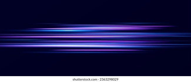 Light effect of neon lines movement.Horizontal lines. Speed ​​effect on a transparent background.lines of light, speed and movement.