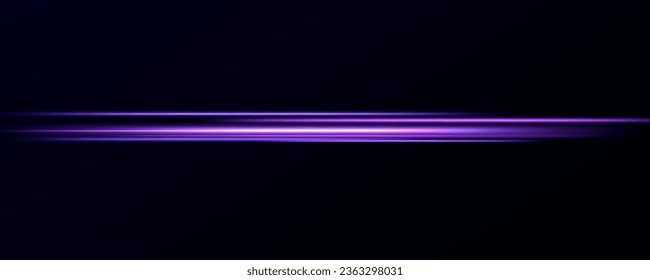 Light effect of neon lines movement.Horizontal lines. Speed ​​effect on a transparent background.lines of light, speed and movement.