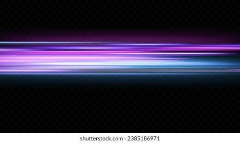 Light effect of neon lines movement.Horizontal lines. Speed ​​effect on a transparent background.lines of light, speed and movement.