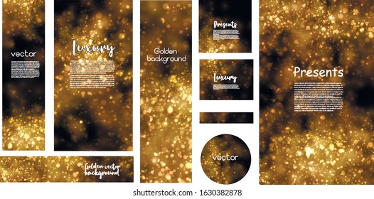 Light effect on beautiful banners. Dust effect. Banner with yellow dust. Dust particles flicker on a dark background. vector illustration. magic and magic.