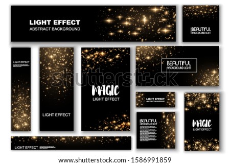  Light effect on beautiful banners. Dust effect. Dust particles flicker on a dark background. Banner with yellow dust.vector illustration. magic and magic.