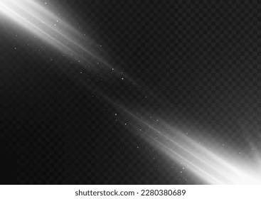 Light effect on a black transparent background. Flying glowing sparkles. Glowing star with sparkles. Lighting lines. Vector illustration