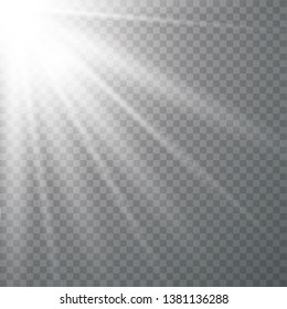 Light effect on transparent background. Graphic concept for your design. glow decor element. Star burst rays and spotlight. Vector illustration eps10.