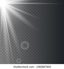 Light effect on transparent background. Graphic concept for your design. glow decor element. Star burst rays and spotlight. Vector illustration eps10.
