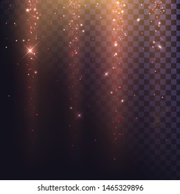 Light effect on a transparent background, falling red sparks, light from above