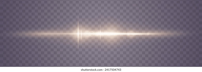 Light effect on a transparent background. Gold glowing neon lines. A flash of dust and glare and light. Vector illustration. EPS 10	
