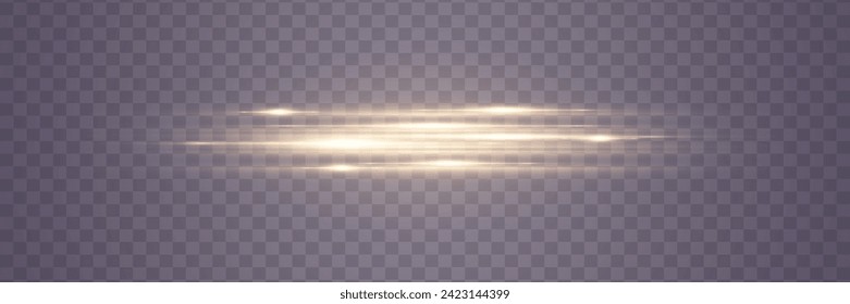 Light effect on a transparent background. Golden glowing neon lines. Golden glowing dust and glare of light. Vector illustration. EPS 10