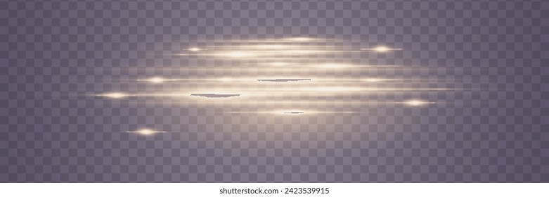 Light effect on a transparent background. Golden glowing neon lines. Golden glowing dust and glare of light. Vector illustration. EPS 10
