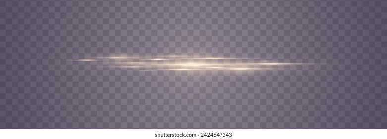 Light effect on a transparent background. Golden glowing neon lines. Golden glowing dust and glare of light. Vector illustration. EPS 10
