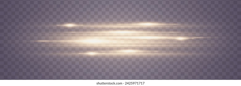 Light effect on a transparent background. Gold glowing neon lines. A flash of dust and glare and light. Vector illustration. EPS 10