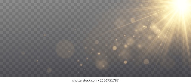 Light effect on a transparent background. Special lens flare effect. Bright beam of light.Yellow light.Vector