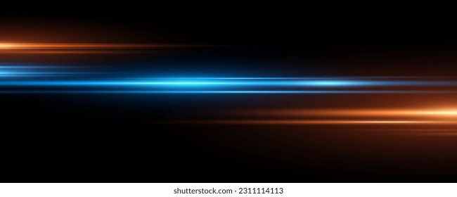 Light effect with orange and blue galres isolated on black background. Horizontal abstract flash. Lens flare. Vector illustration. EPS 10.