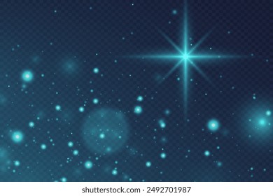 Light effect particles, blue sparks of light. On a transparent background.