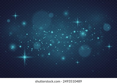 Partículas de efecto luz, chispas azules de luz. Sobre un fondo transparente.