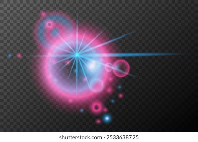 Efeito de luz azul rosa isolada explosão de chama brilhante linha de poeira faísca solar estrela de faísca neon luz, efeito vetorial