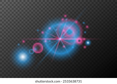 Light effect pink blue isolated flare explosion shiny dust line solar flare spark star neon light, vector effect